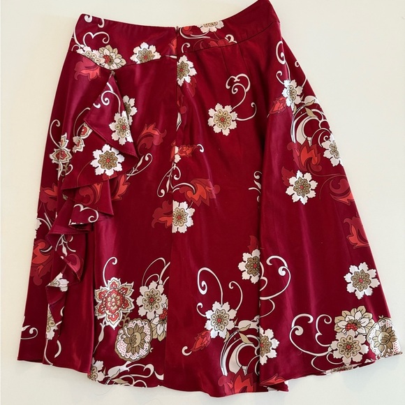 Ann Taylor Burgundy Floral A-Line Skirt - Picture 4 of 9